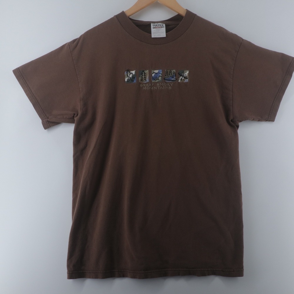 Tultex Great Smoky Mountains Mens Large Vintage Brown Nature Graphic Tee Good